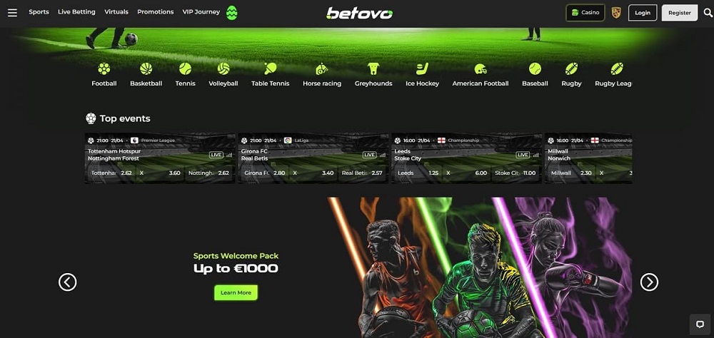 Betovo Casino homepage screenshot.
